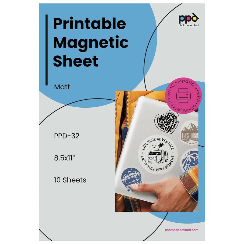 PPD Printable Magnetic Sheets for Inkjet Printer, 10 Pack Matte Magnet Paper for Photo and Picture Magnets, Thick, Flexible, Custom Size, Non-Adhesive Sticks to Metal and Refrigerator (8.5 x 11 in) - Image 1